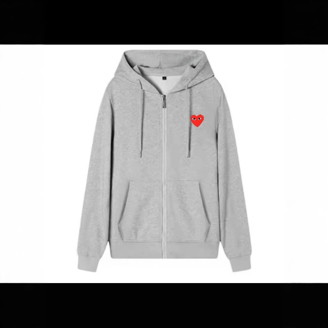 Maglione grigio con cerniera e ricamo - occhio rosso