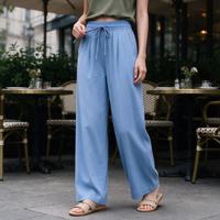 Jean large bleu ciel avec cordon de serrage pour femme, idéal pour les sorties d'automne à Pierhead
