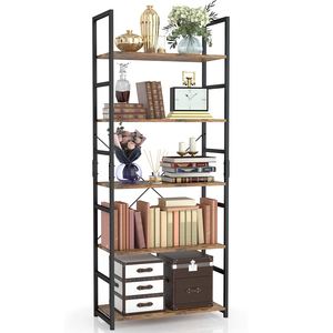 5 Tier Bookshelf  Tall Bookcase Shelf Storage Organizer Modern Industrial Book Shelf