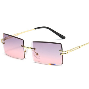 European American Style Frameless <b>Square</b> Sunglasses For Women Gold Metal Plastic UV400 Light Weight Category 1 - Product Image 5