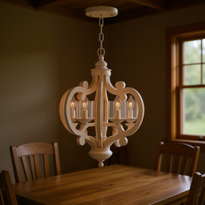 โคมไฟระย้าทรงฟาร์มเฮาส์ 6 ดวง สีขาว พร้อมโซ่ปรับระดับได้ สำหรับห้องรับประทานอาหาร ห้องนั่งเล่น ทางเข้าบ้าน ไม่รวมหลอดไฟ E26 - Product Image 2