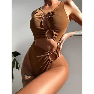 Xuanlang Eendelig Dameszwembroek Effen Kleur Rekbare Uitgeholde Sexy Rugloze Bikini Jumpsuit