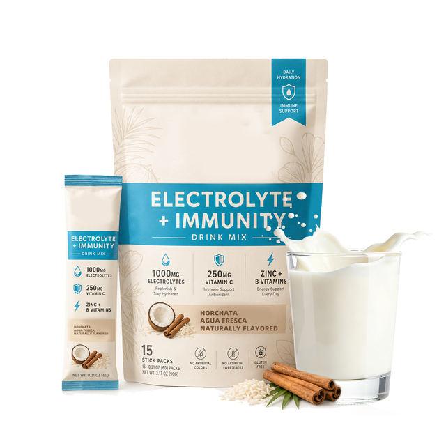 OLLI Factory Direct Private Label Electrolyte Hydration Powder OEM Horchata Drink Mix with Elderberry 15 Stick Packs