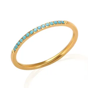 Minimalist Factory Supplier 18K Gold Plated CZ Zircon Stone Diamond Waterproof Eternity Band Ring Fine Jewelry Rings