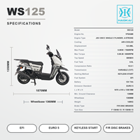 Moped 125cc monocylindre 4 temps refroidi par air, moteur EFI, démarrage sans clé, roues de 13 pouces, 80 km/h, EURO 5, vente en gros