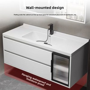 Nhà Máy Bán buôn kem-màu mở lưu trữ tủ phòng tắm với trang điểm gương phòng tắm Vanity gốm chậu rửa - Product Image 3