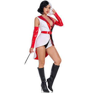Disfraz de Bruja Sexy para Mujer Adulta, Color Negro, Blanco y Rojo, para Representaciones Escénicas, Cosplay, Halloween, <span class=keywords><strong>Cruella</strong></span> De <span class=keywords><strong>Vil</strong></span> - Product Image 2