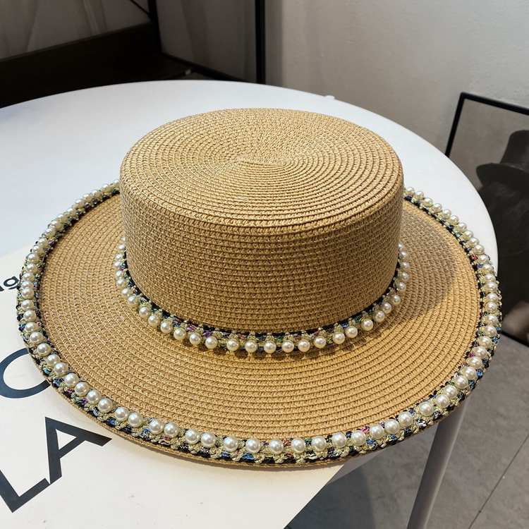 Шляпа женская Соломенная, маленький аромат, жемчуг, для отдыха, для весны и лета
