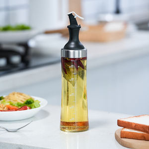 Botol Dispenser cuka minyak kaca kecil 570ml, Set tutup Stainless Steel anti bocor untuk memasak di dapur rumah - Product Image 4