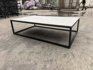 Table basse rectangulaire tendance 2025, noire avec plateau en <span class=keywords><strong>pierre</strong></span> frittée imitation marbre blanc pour l'extérieur - Product Image 4