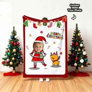 Couverture en flanelle douce et chaude personnalisée avec photo de Noël, sur le thème de Noël, pour un cadeau de Noël - Product Image 1