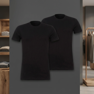 T-shirt décontracté pour homme en coton et élasthanne respirant, coupe ample, couleur noire unie, option logo personnalisé - Product Image 3