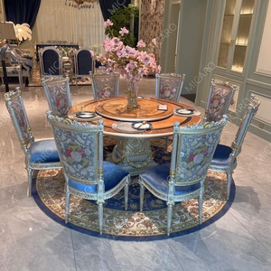 <span class=keywords><strong>Table</strong></span> à <span class=keywords><strong>manger</strong></span> ronde de luxe classique française en <span class=keywords><strong>bois</strong></span> massif sculpté à la main en marqueterie de placage pour 8 personnes - Product Image 1