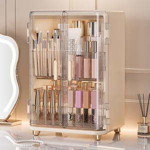 Boîte de rangement de maquillage de luxe à double porte avec tiroirs, grande capacité, organiseur de cosmétiques pour coiffeuse, couleur unie AJ-1990 - Product Image 2