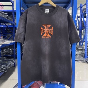 T-shirt da uomo West Coast Choppers in cotone organico 100% traspirante, lavaggio vintage, stampa a croce, effetto distressed, oversize, manica corta - Product Image 1