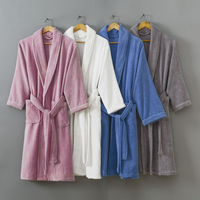 Peignoir de spa pour femme 100 % coton velours, logo personnalisé, motif lettres/à pois, finition délavée, manches longues, longueur intégrale, pour salon de beauté