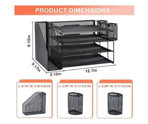 Desk Organizer with <b>File</b> Holder 4 Tier Metal Mesh Desktop Organizer Paper Letter Tray Organizer with <b>Drawer</b> Holder 2 Pen Holder - Product Image 2