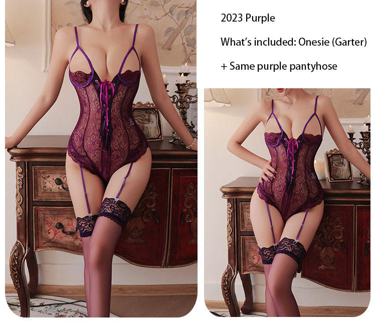 สีม่วง + ถุงน่องสีม่วง