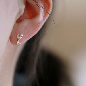 Elegant Leaf Bud Stud Earrings Minimal Zircon Accent Women Fashion Jewelry Chic Daily Wear Gift - Product Image 5
