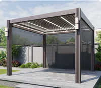 Pérgola de Gran Envergadura de Aleación de Aluminio con Techo de Láminas Motorizadas, Pabellón Impermeable con Luces LED y Pantalla Lateral Enrollable