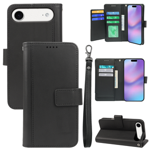 Funda de cuero PU con tapa para iPhone 17 17 <span class=keywords><strong>Pro</strong></span> 16 16 <span class=keywords><strong>Pro</strong></span> <span class=keywords><strong>9</strong></span> diseño de billetera de tarjeta con correa de mano funda para teléfono móvil - Product Image 1