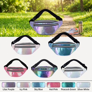 Sac banane holographique irisé, sac de taille, sac bandoulière, double fermeture éclair, boucle à dégagement rapide, voyage, sports de plein air, 6 couleurs - Product Image 1