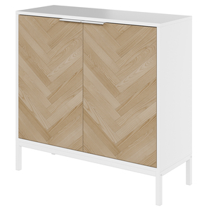 Free Standing Rustic 2 Door Accent Coffee Bar Cabinet Sideboard Light Wood and White with Metal Leg