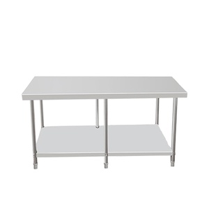 201 1.0mm Stainless Steel 2-Layer Workbench 6 Legs Food-Grade Powder Coating 300kg/m Load Capacity for Commercial Kitchen Use - Product Image 1