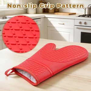 Customized Logo <b>Waterproof</b> <b>Silicone</b> Oven Mitts Non-Slip Cooking and Baking Kitchen Gloves - Product Image 3