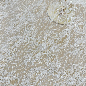 Dentelle blanche perlée, dentelle florale 3D, dentelle en maille brodée, tissu de style mode magnifique, tissu à paillettes <span class=keywords><strong>pour</strong></span> robe de mariée - Product Image 4