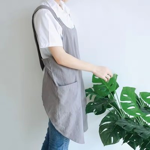 Delantal de <span class=keywords><strong>lino</strong></span> y algodón para mujer, delantal japonés para hornear, vestido de floristería coreano, delantal de jardín de Color sólido - Product Image 4