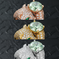 Bague Ouverte Tête de Panthère en Argent 925 Certifié GRA, Sertie de Moissanite VVS Couleur D, Effet Givré, pour Femme et Homme, Passe le Testeur de Diamant