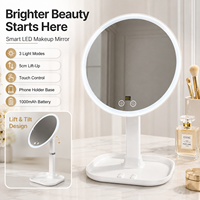 Miroir de Coiffeuse Rond Lumineux Personnalisé d'Usine OEM avec Écran LED et Support Téléphone Intégré pour Chambre à Coucher