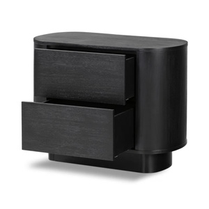 โต๊ะข้างเตียงสไตล์อิตาลี นอร์ดิก 3 ลิ้นชัก โค้งมน สีดำ ทำจากไม้ - Product Image 4