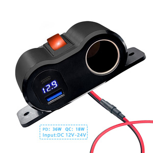12V-24V 90W dual PD3.0 <span class=keywords><strong>USB</strong></span> C 36W y QC3.0 18W 3 puertos enchufe de cargador de coche con interruptor y montaje en panel de encendedor de cigarrillos para coche RV - Product Image 6