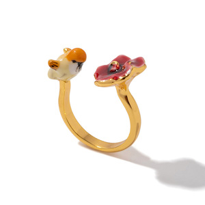 <span class=keywords><strong>Bague</strong></span> ouverte ajustable en laiton plaqué or 18 carats et rhodié, motif oiseau et fleur en émail, collection mode <span class=keywords><strong>2023</strong></span> - Product Image 1