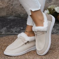 Chaussures plates d'hiver, version coréenne, polyvalentes, simples, confortables et chaudes, avec design à enfiler, tige en tissu superfine et doublure en coton