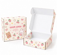 Boîte d'expédition en carton ondulé personnalisée avec logo imprimé quadricolore, motif animalier mignon, recyclable, pliable, pour artisanat fait main et fêtes
