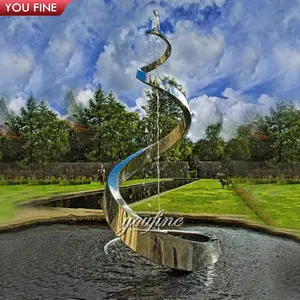 Estatua de acero inoxidable para paisaje de piscina, escultura de fuente de agua en espiral