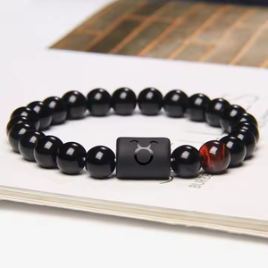 Pulsera de piedra Natural de 8mm para hombres y mujeres, ónix negro, Ojo de Tigre, obsidiana, horóscopo, encanto, pulsera elástica del zodiaco, <span class=keywords><strong>pareja</strong></span>, Unisex - Product Image 5