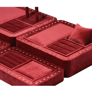 ROMI <span class=keywords><strong>Rose</strong></span> Rouge Velours En Cuir Bijoux Comptoir Présentoir Titulaire Collier Anneau Boucle D'oreille Bijoux Présentoir Ensemble - Product Image 3