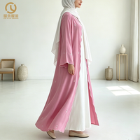 dames mode intérieur ouvert 2 pièces ensemble à manches longues dubaï turquie Ramadan abaya musulman longue robe pour les femmes