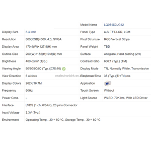 LQ084S3LG12 โมดูลจอแสดงผล TFT LCD ขนาด 8.4 นิ้ว 800*600 สำหรับอุปกรณ์ระบบอัตโนมัติทางอุตสาหกรรม - Product Image 4