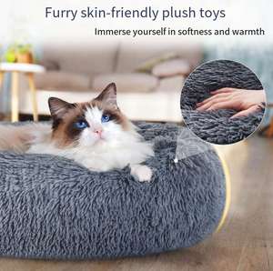 Cama para perros y gatos de tamaño pequeño y mediano, cojín de felpa con forma de piel suave, cueva con patrón sólido, nido para mascotas - Product Image 2