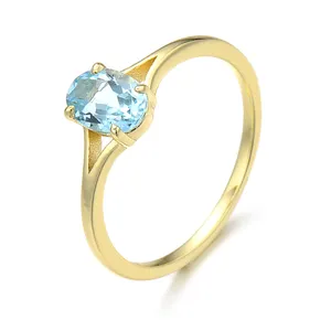 Joacii 925 Sterling Silver 14K Gold Plated Original Wedding Engagement Geometrical Sky Blue Topaz Rings Custom pink white stone