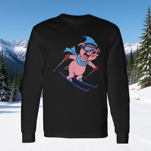 T-shirt à manches longues avec motif Pig Go Skiing pour les vacances d'hiver - Product Image 3