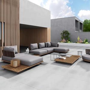 Luxury Modern Design OEM Teak Wood <b>Outdoor</b> Sectional Patio Hotel <b>Bed</b> with Cushions Set - Product Image 4