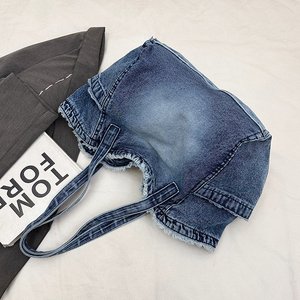Washed Denim Canvas Women's Shoulder Tote <b>Bag</b> Summer New Style Fashionable Large-Capacity Zipper Closure Tanjing - Product Image 4