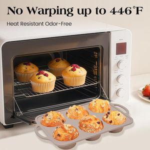MUYULINS - Molde para Cupcakes de Silicona Grande, Color Beige, 6 Tazas, Antiadherente, Libre de BPA, con Marco Reforzado de Metal, Apto para Horno, Estilo Americano - Product Image 3