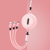 Un à trois câbles de données télescopiques, trois en un câble de charge rapide 3A anti-enroulement, câble flexible usb chargeur rapide 3 en 1